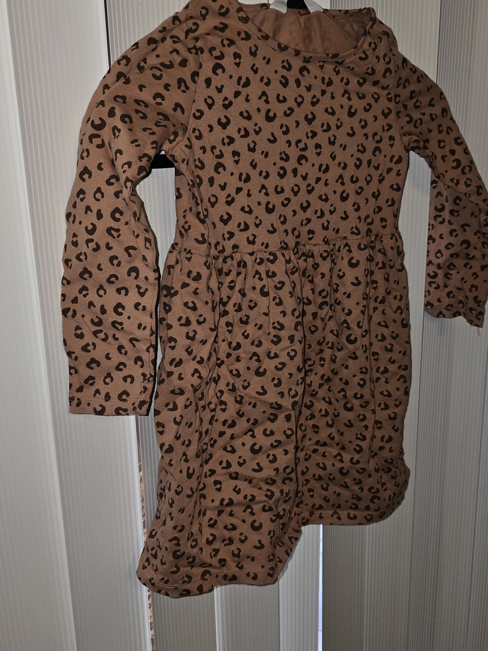 H & M Girls Long Sleeve Leopard Print Dress - Crew Neck - 5T / 6